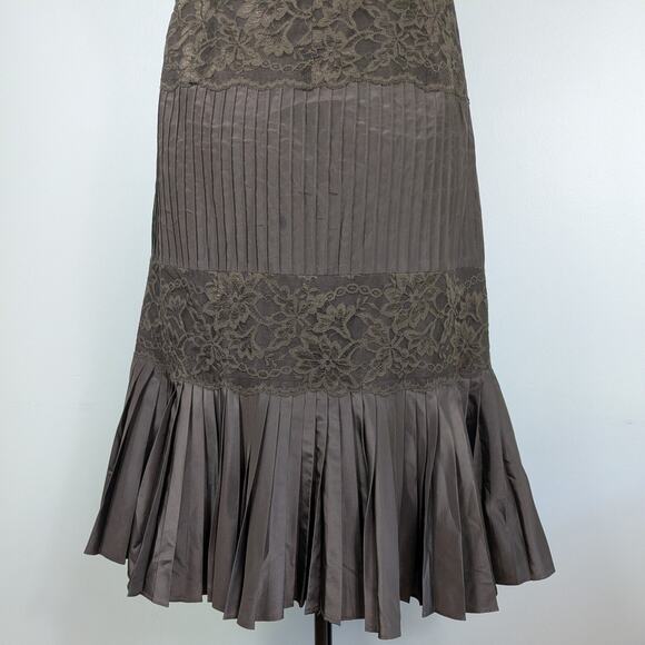 Midi Dress Cocktail Gown M Brown Silk Y2K Lace Banana Republic Strapless Glam - Picture 5 of 12